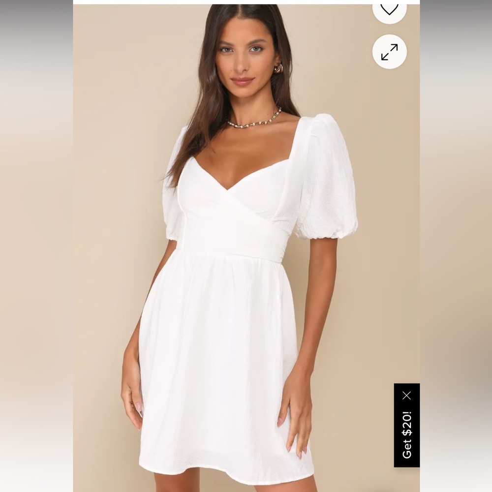 LULUS | White Puff Sleeve Mini  Dress | sz S
